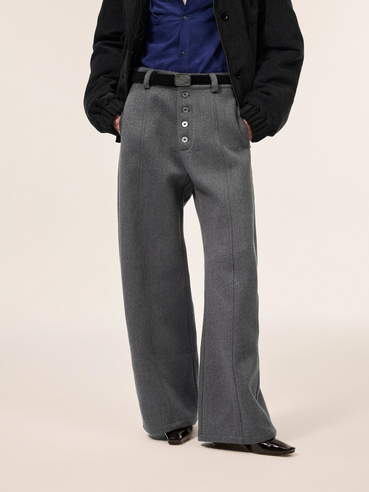 BUTTON FLY WOOL BLEND WIDE PANTS 2