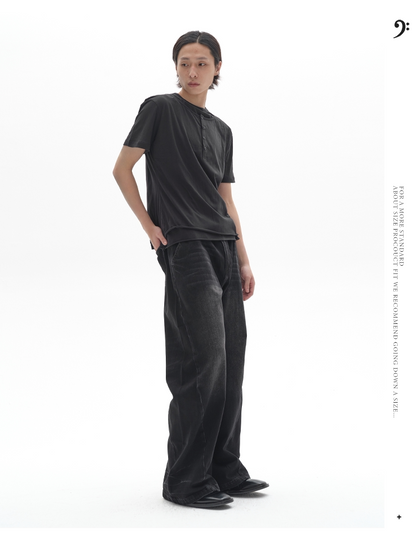 TWO-TONE TWISTED DENIM PANTS