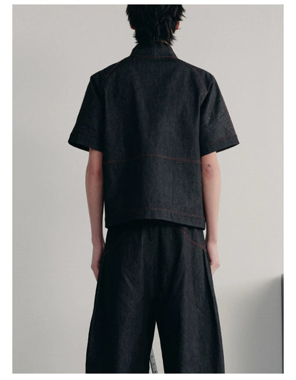 RAW DENIM SHIRT WITH SLITS