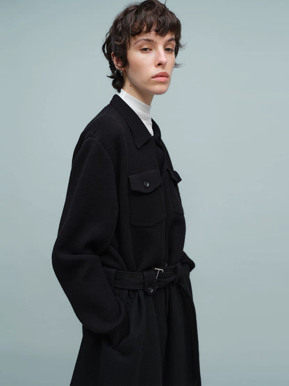 KNIT PANEL LONG COAT ブラック