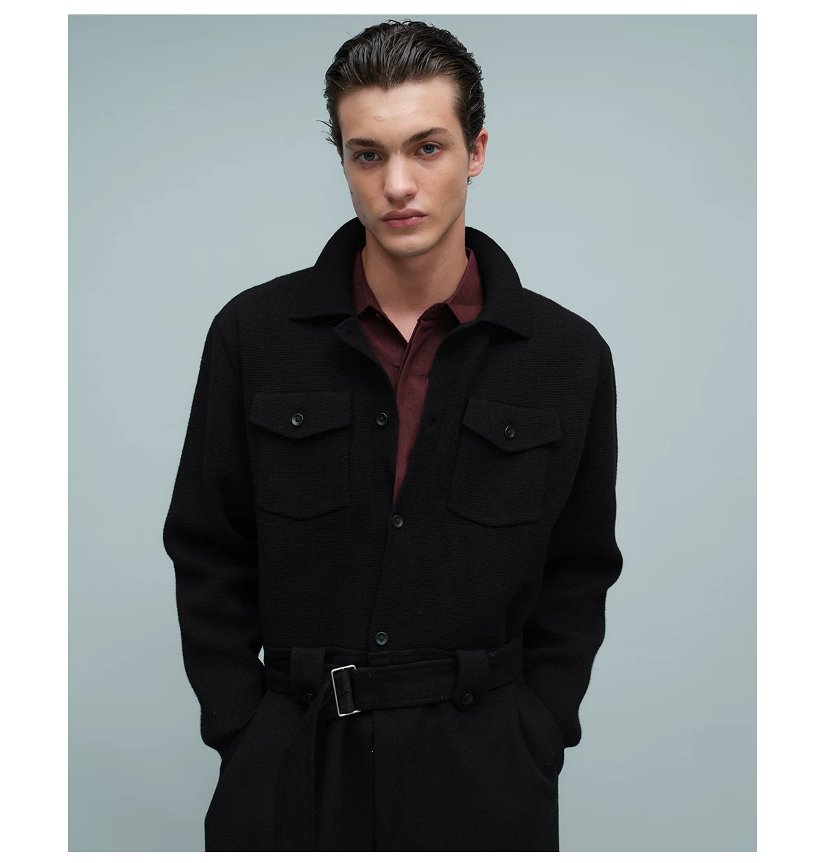 KNIT PANEL LONG COAT ブラック