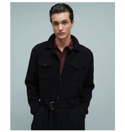 KNIT PANEL LONG COAT ブラック
