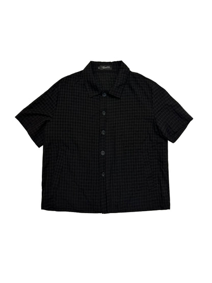 CHECKERED MESH HALF-PLACKET SHIRT