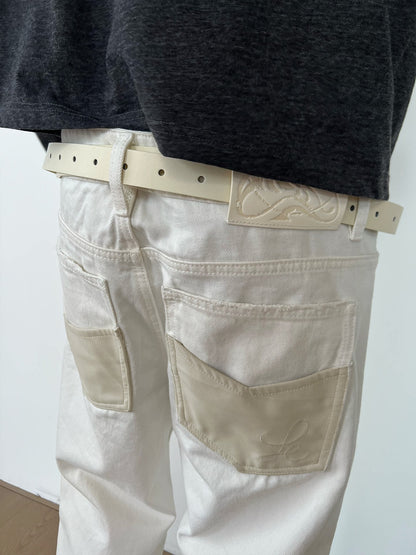 LEATHER-TRIM SLIM JEANS