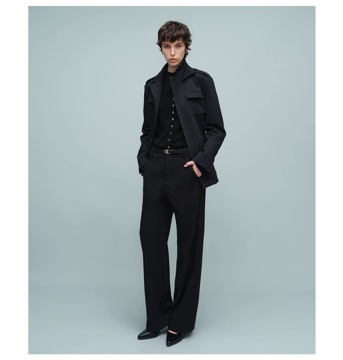 WOVEN WAIST STRAIGHT TROUSERS ブラック