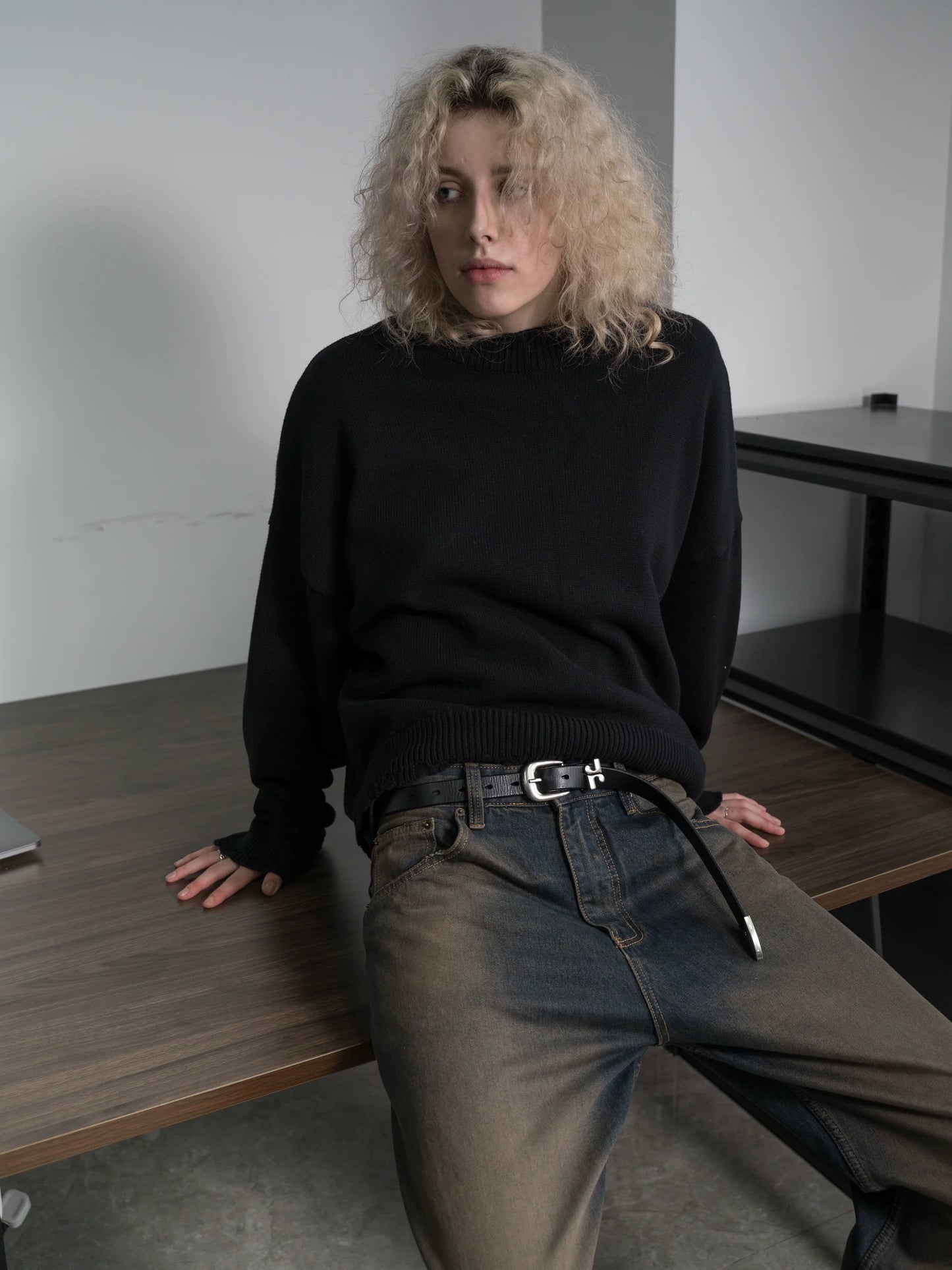 VINTAGE LEATHER BELT WITH SILVER BUCKLE