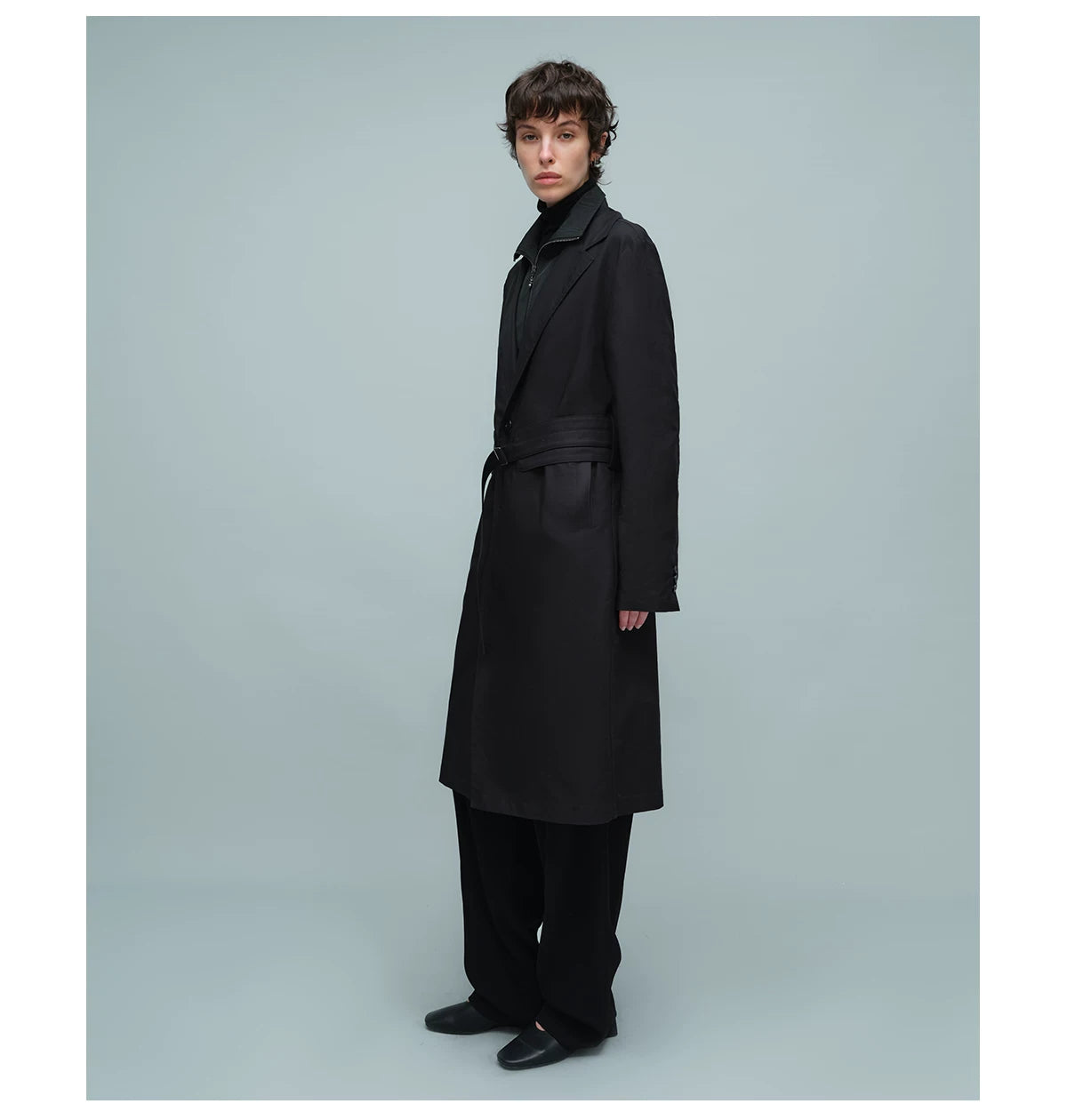 LAYERED BELTED TRENCH COAT ブラック
