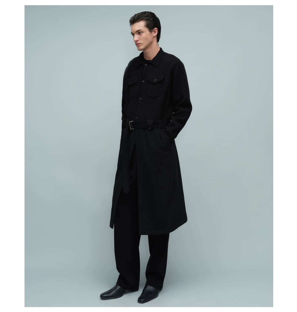 KNIT PANEL LONG COAT ブラック