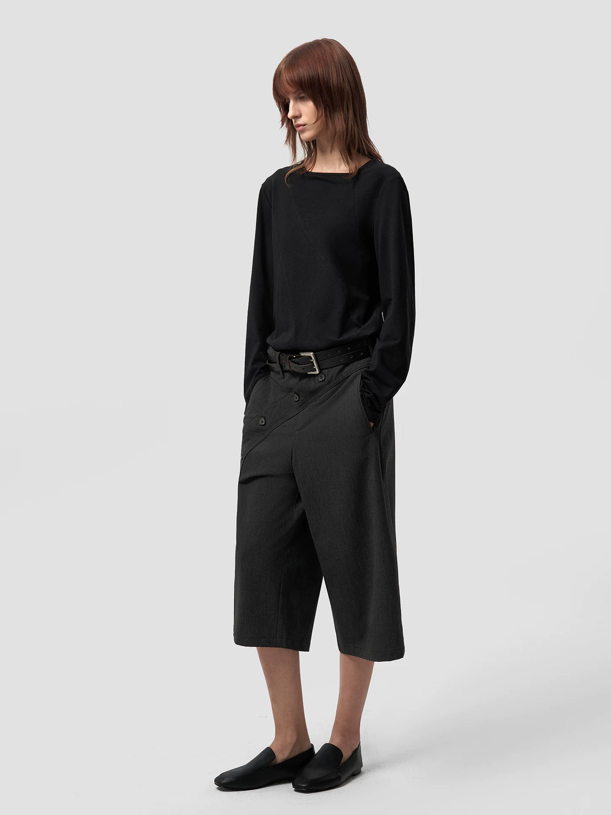 ASYMMETRIC NECK LINEN BLEND LONG SLEEVE TOP 18