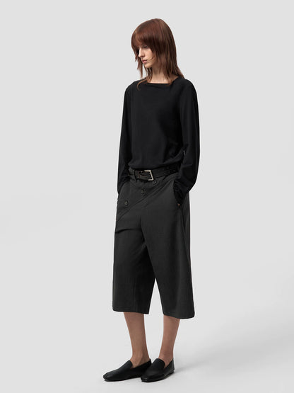 ASYMMETRIC NECK LINEN BLEND LONG SLEEVE TOP 18