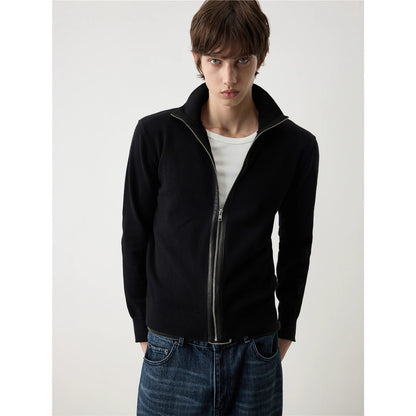 WOOL LEATHER BLEND CARDIGAN