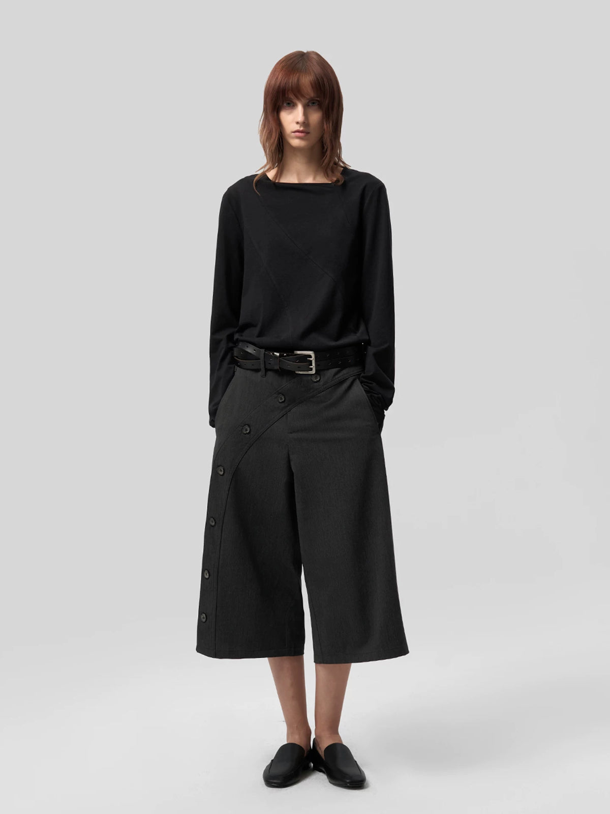 ASYMMETRIC NECK LINEN BLEND LONG SLEEVE TOP 4