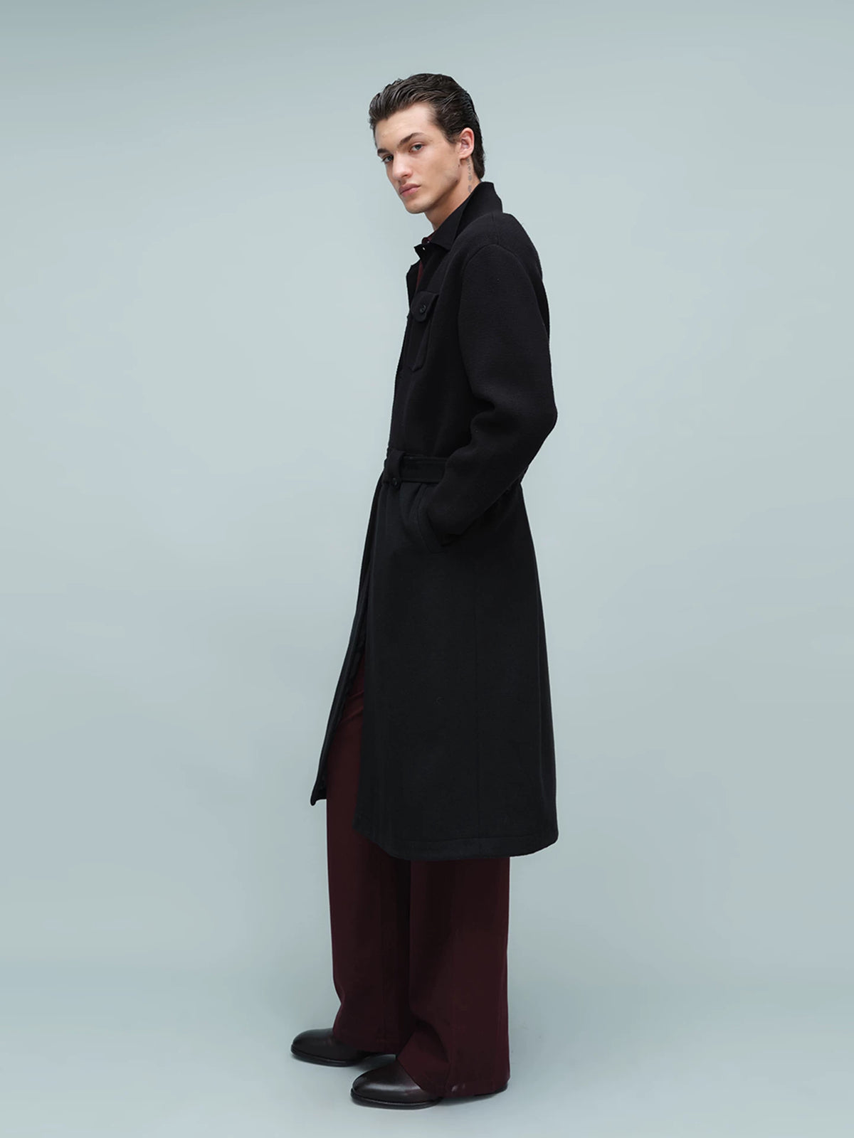 KNIT PANEL LONG COAT ブラック