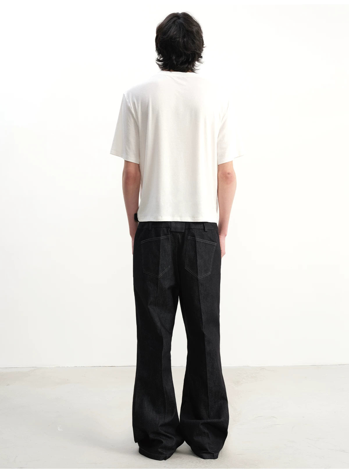 DOUBLE-WAISTED RAW DENIM PANTS