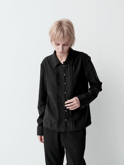 PLEATED LINEN BUTTON-UP SHIRT
