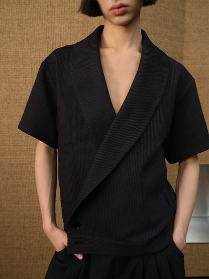 LAPEL PLAID JACQUARD SHIRT