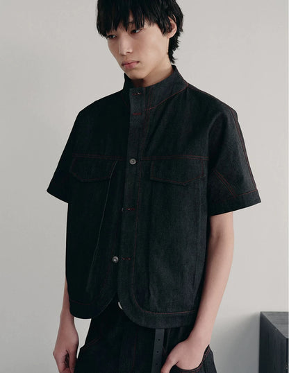 RAW DENIM SHIRT WITH SLITS