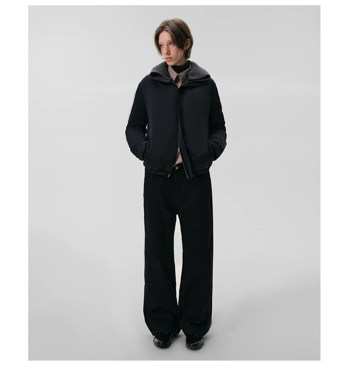 取り外し式ニットカラー ダウンジャケット ブラック