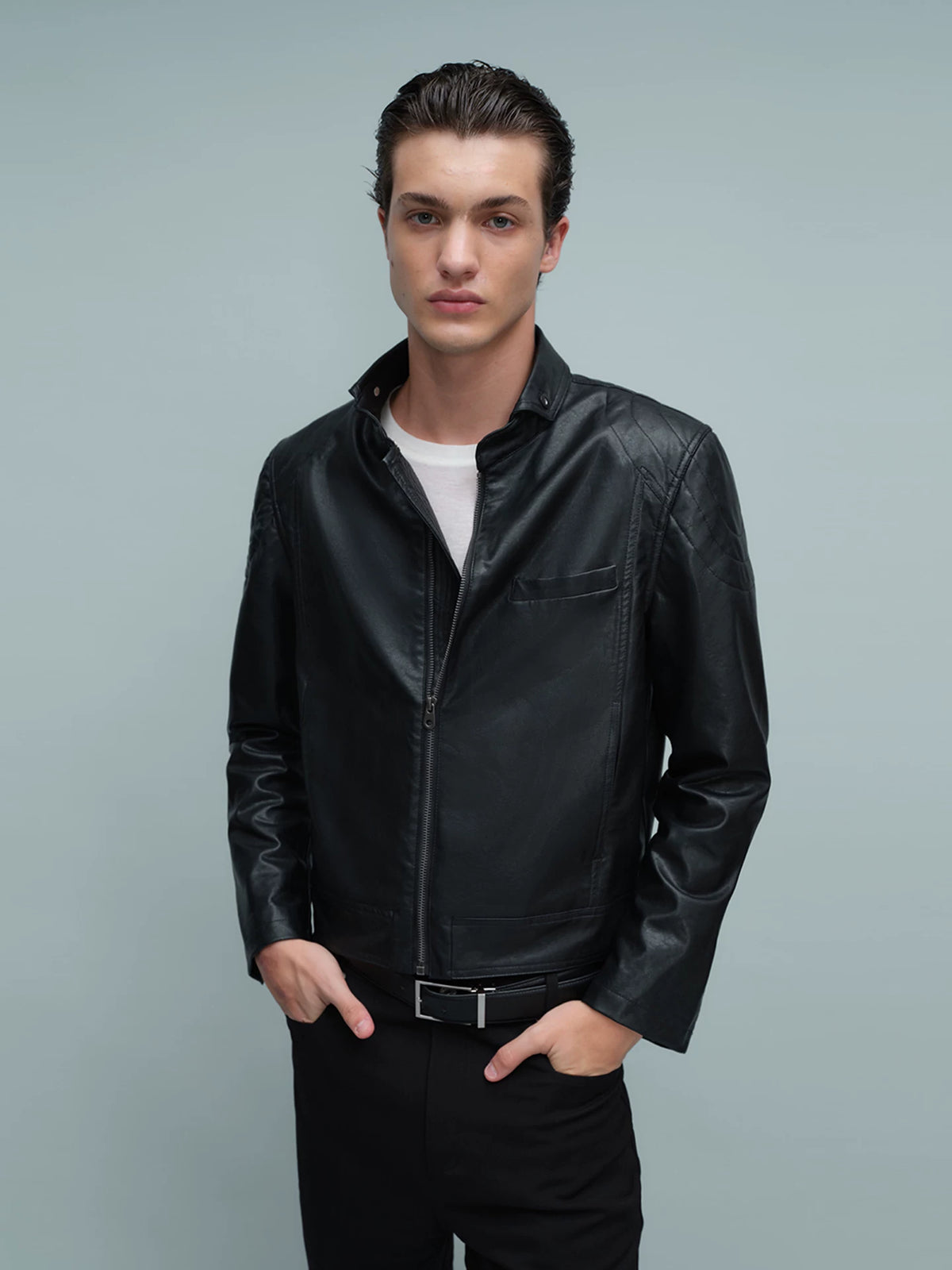 QUILTED SHOULDER BIKER JACKET ブラック 1