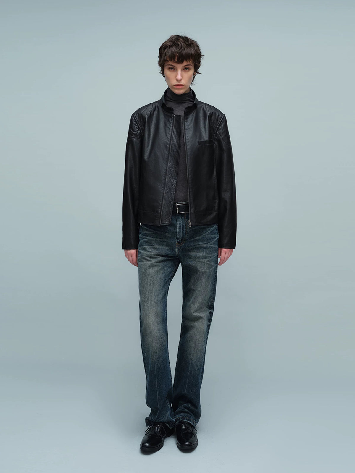 QUILTED SHOULDER BIKER JACKET ブラック 2