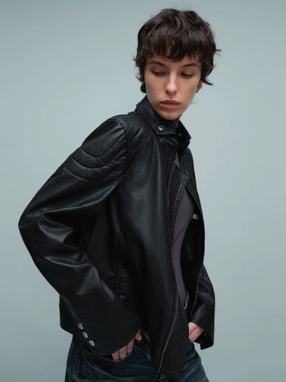 QUILTED SHOULDER BIKER JACKET ブラック 3