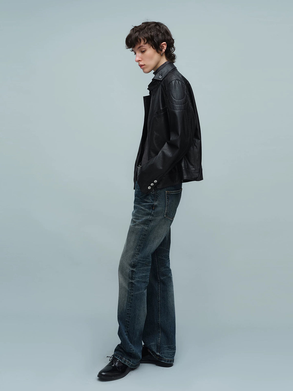 QUILTED SHOULDER BIKER JACKET ブラック 4