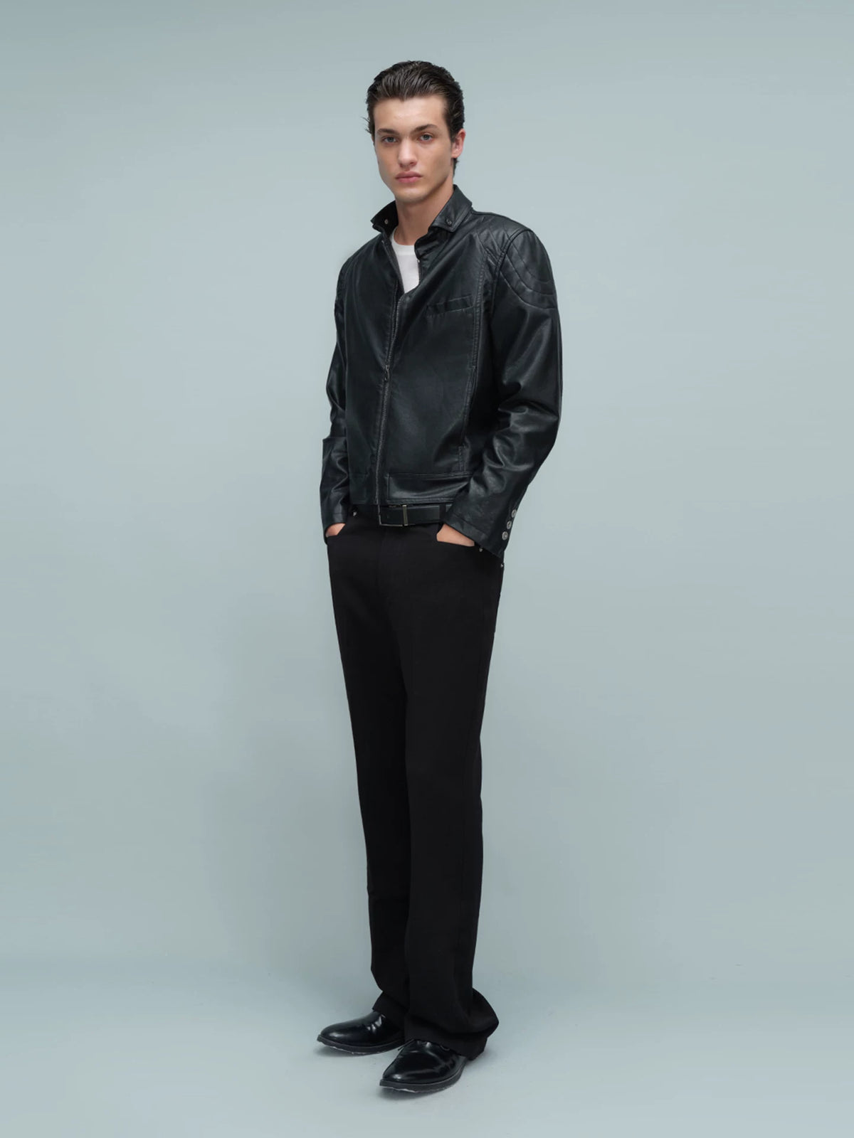 QUILTED SHOULDER BIKER JACKET ブラック 5