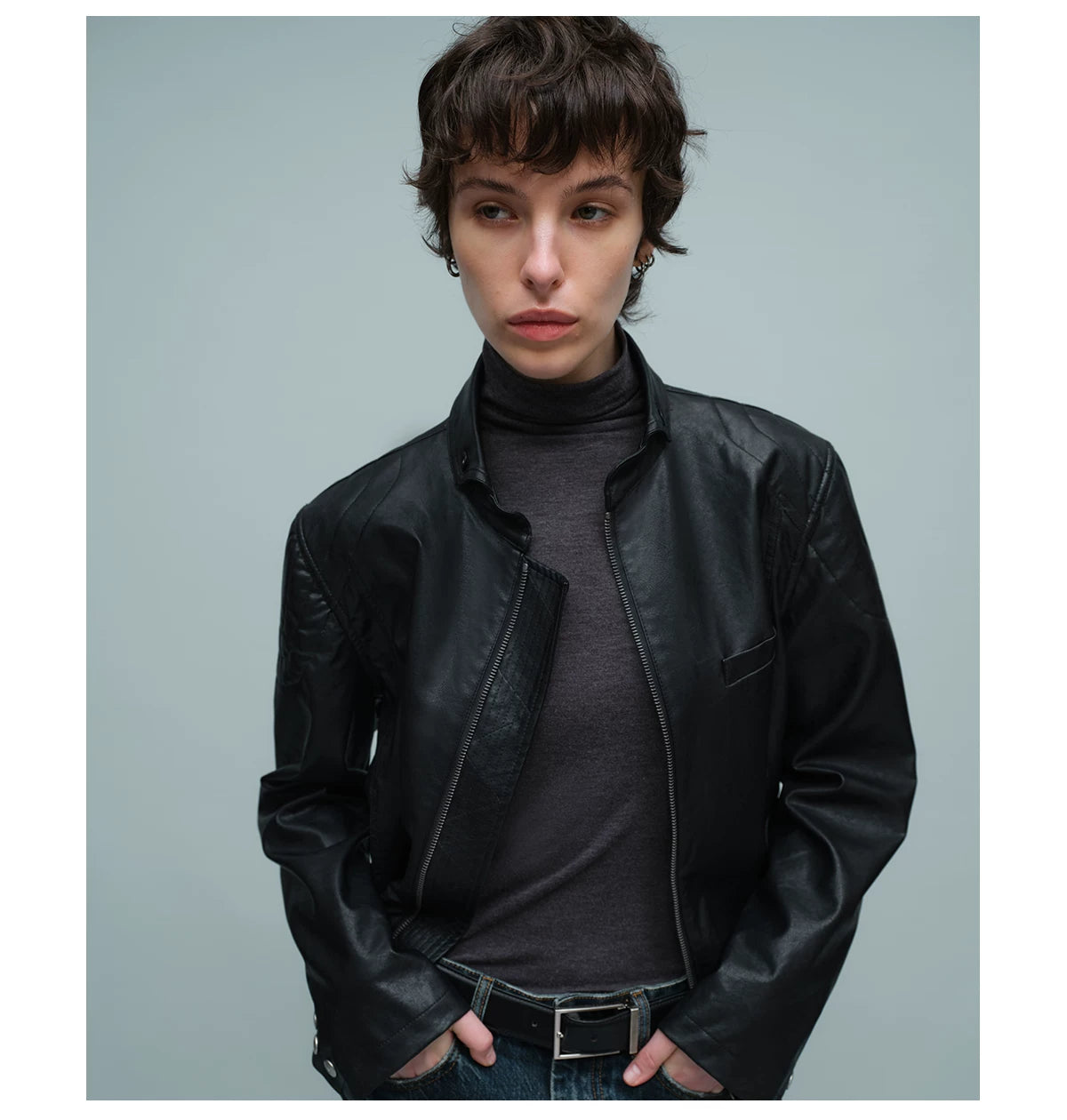 QUILTED SHOULDER BIKER JACKET ブラック 8