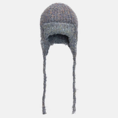 MELANGE EARFLAP KNIT CAP ブラックパープル