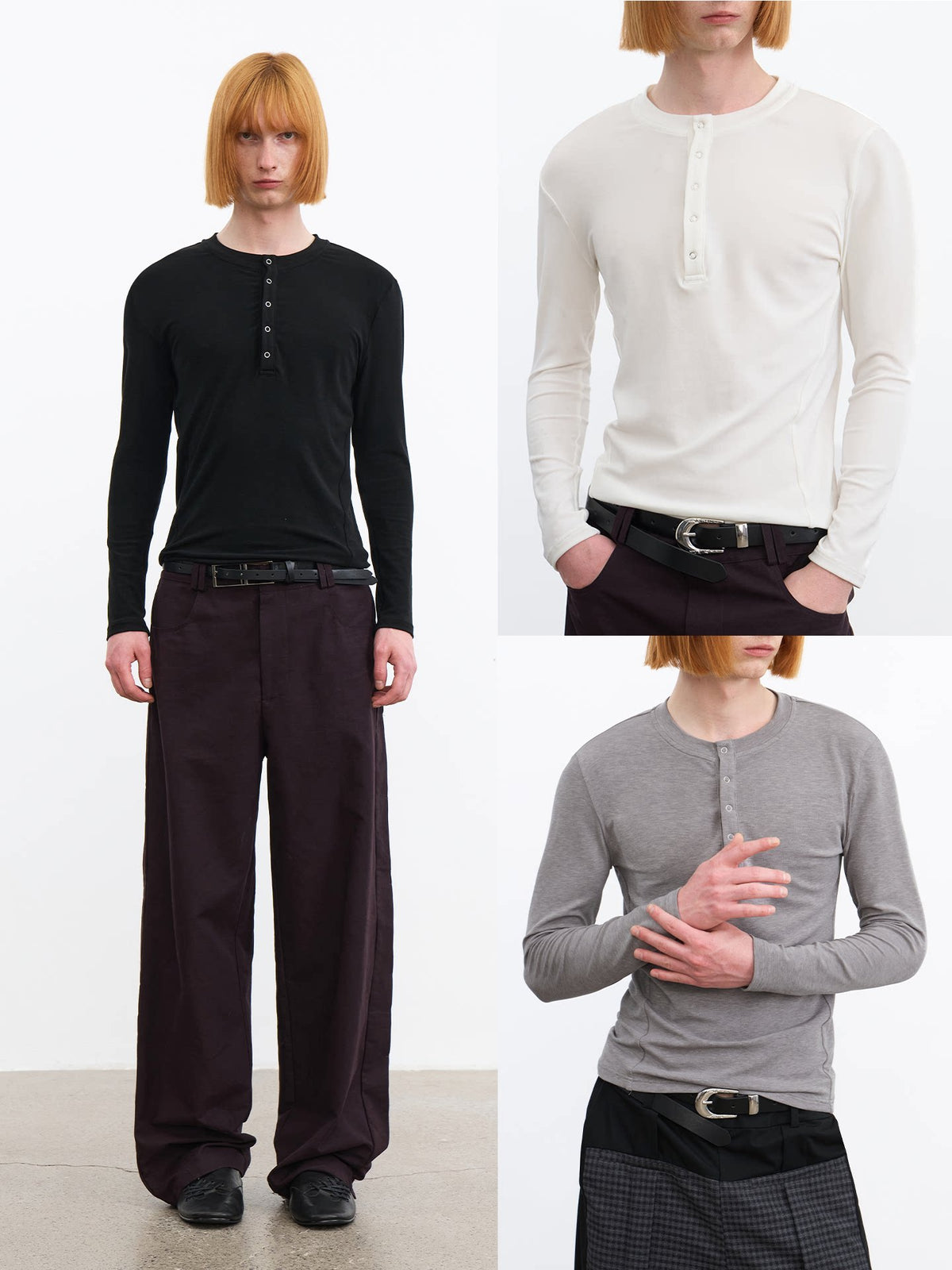 SNAP-BUTTON HENLEY LONG-SLEEVE TOP
