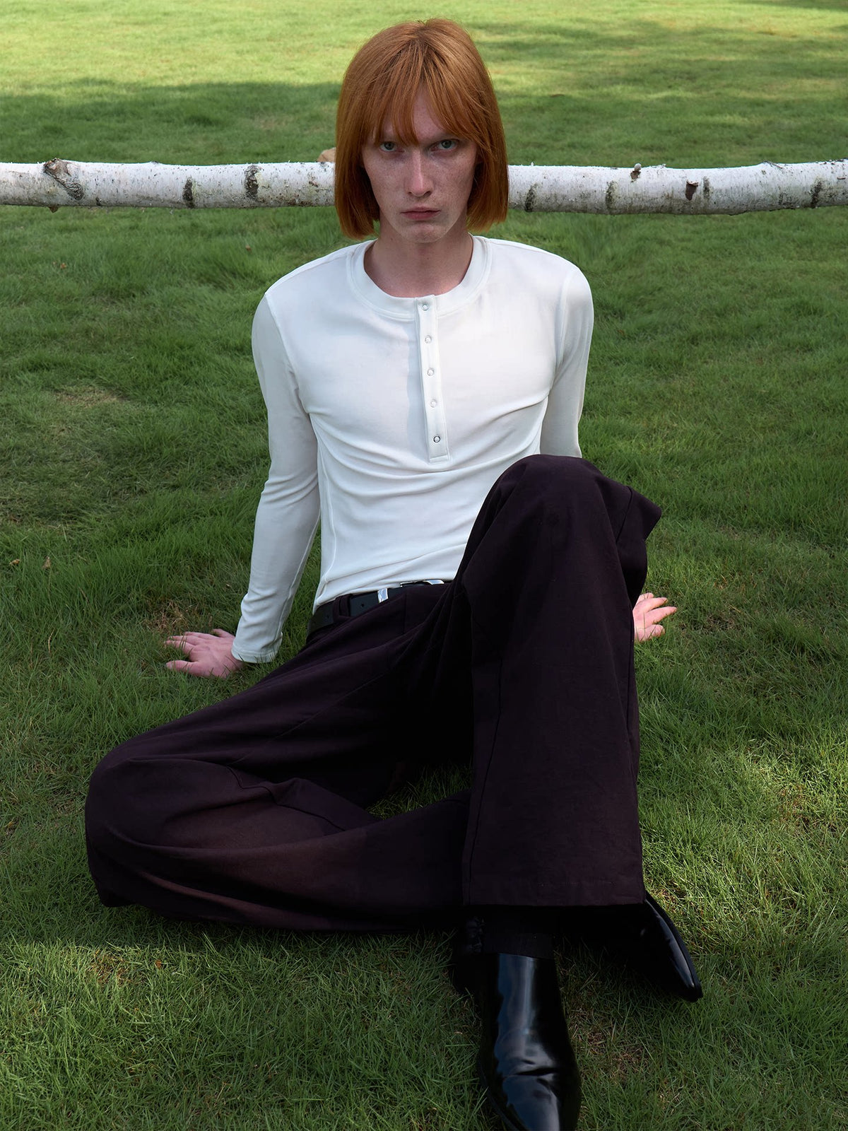 SNAP-BUTTON HENLEY LONG-SLEEVE TOP