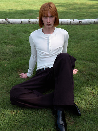SNAP-BUTTON HENLEY LONG-SLEEVE TOP