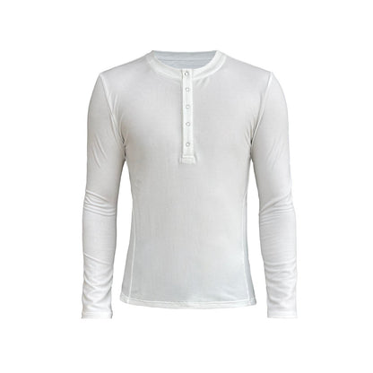 SNAP-BUTTON HENLEY LONG-SLEEVE TOP