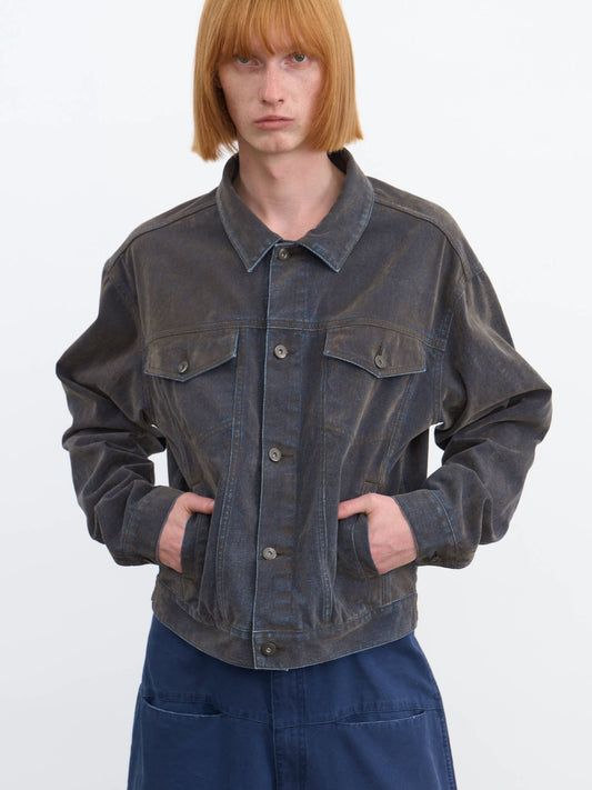 FLOCKED WASHED DENIM JACKET