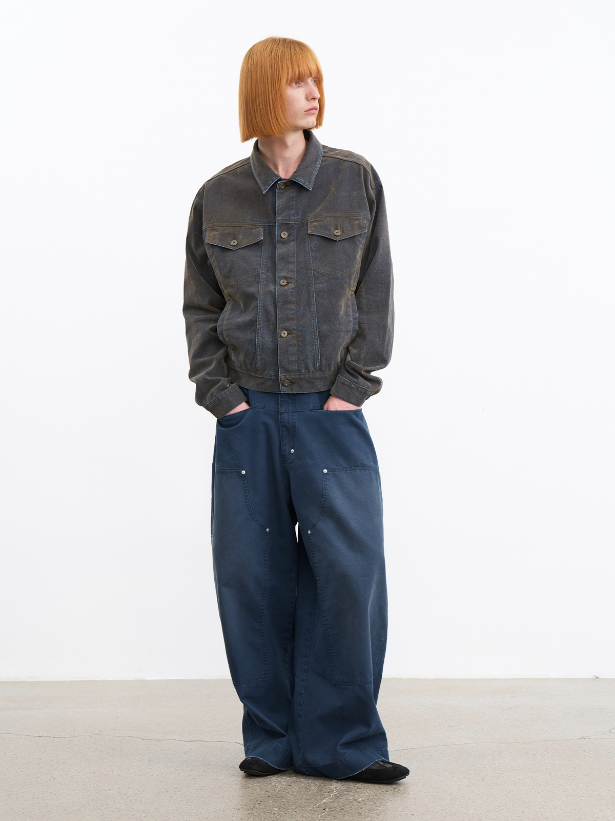 FLOCKED WASHED DENIM JACKET
