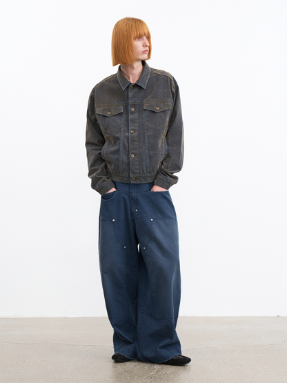 FLOCKED WASHED DENIM JACKET