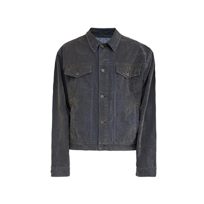 FLOCKED WASHED DENIM JACKET