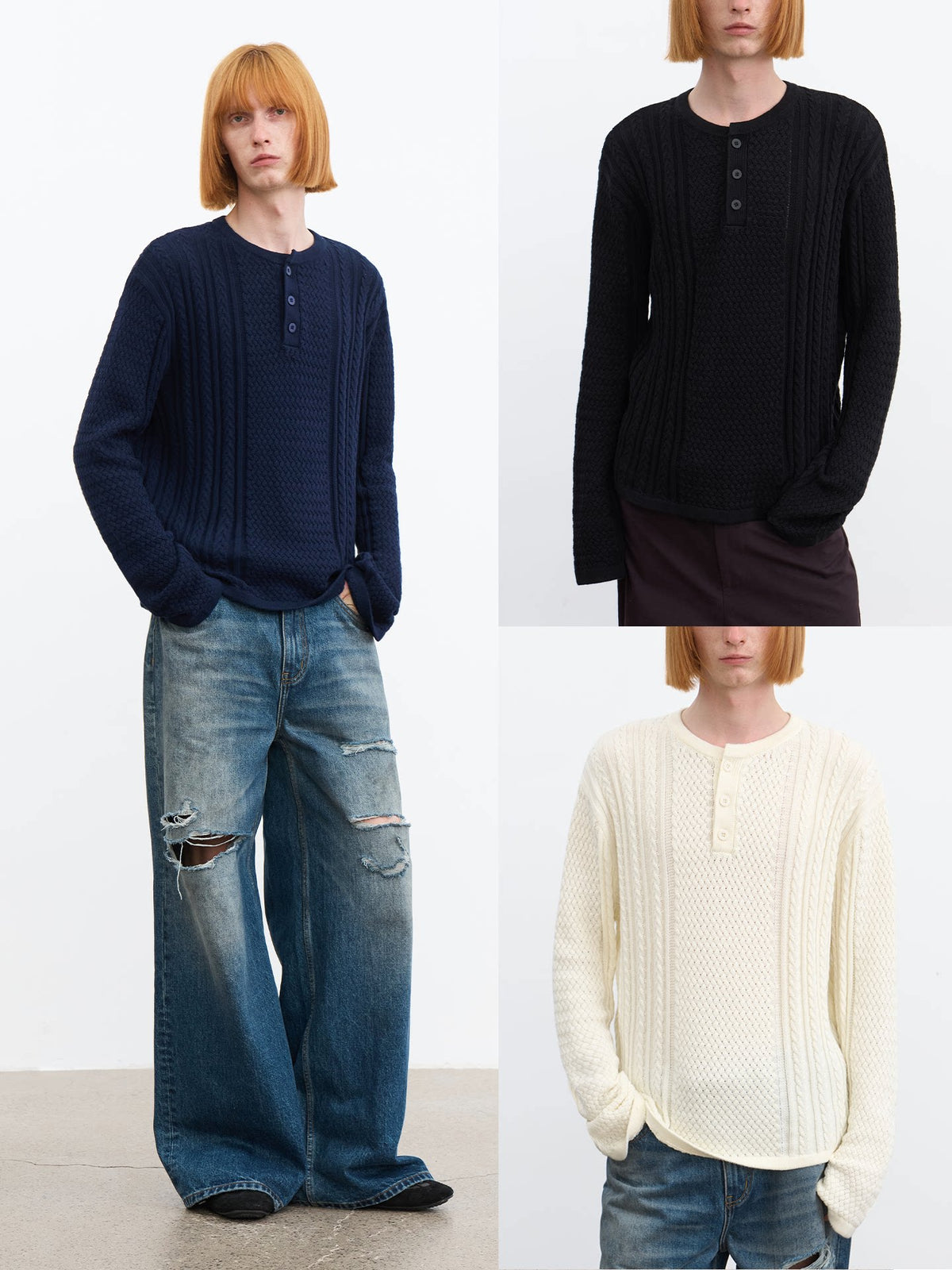 CABLE-KNIT HENLEY SWEATER