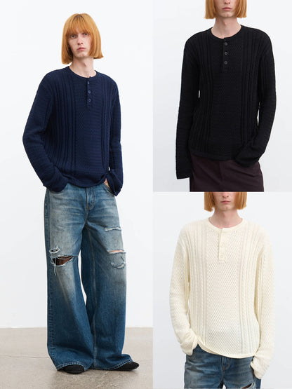 CABLE-KNIT HENLEY SWEATER