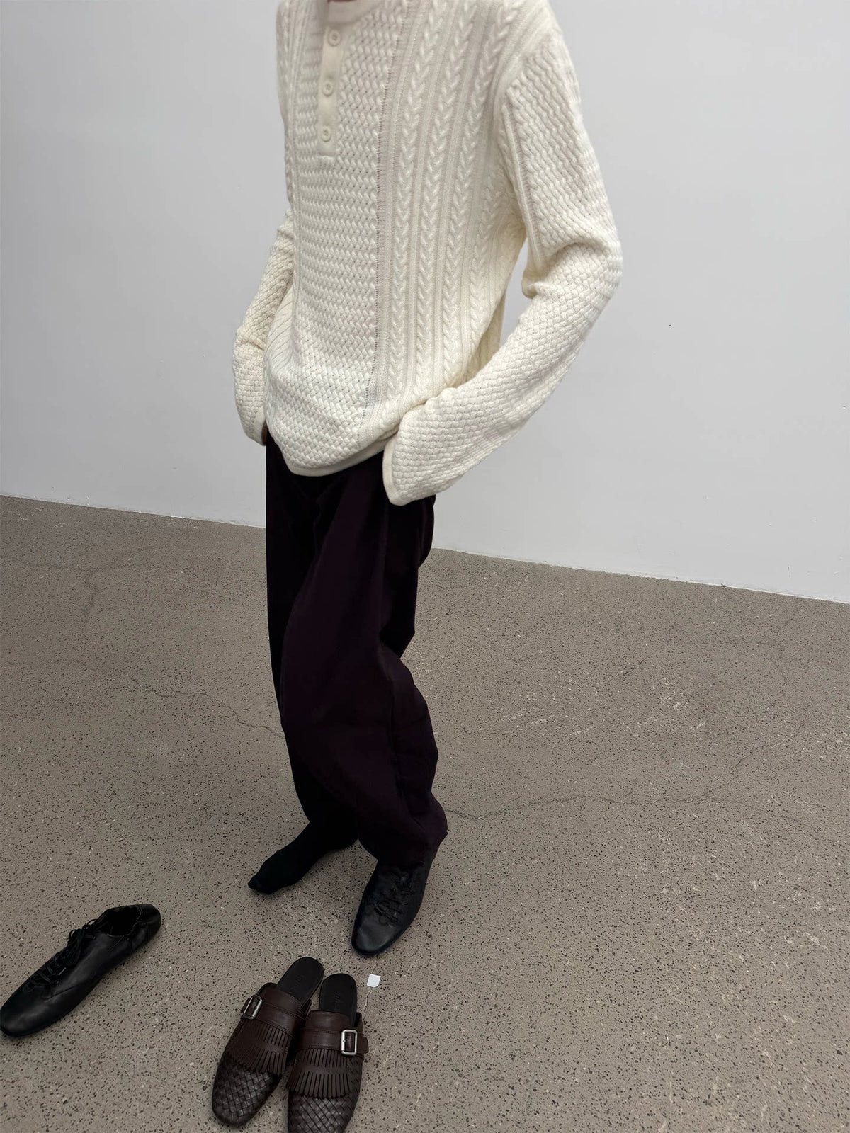 CABLE-KNIT HENLEY SWEATER