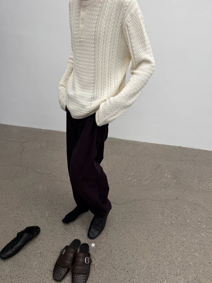 CABLE-KNIT HENLEY SWEATER