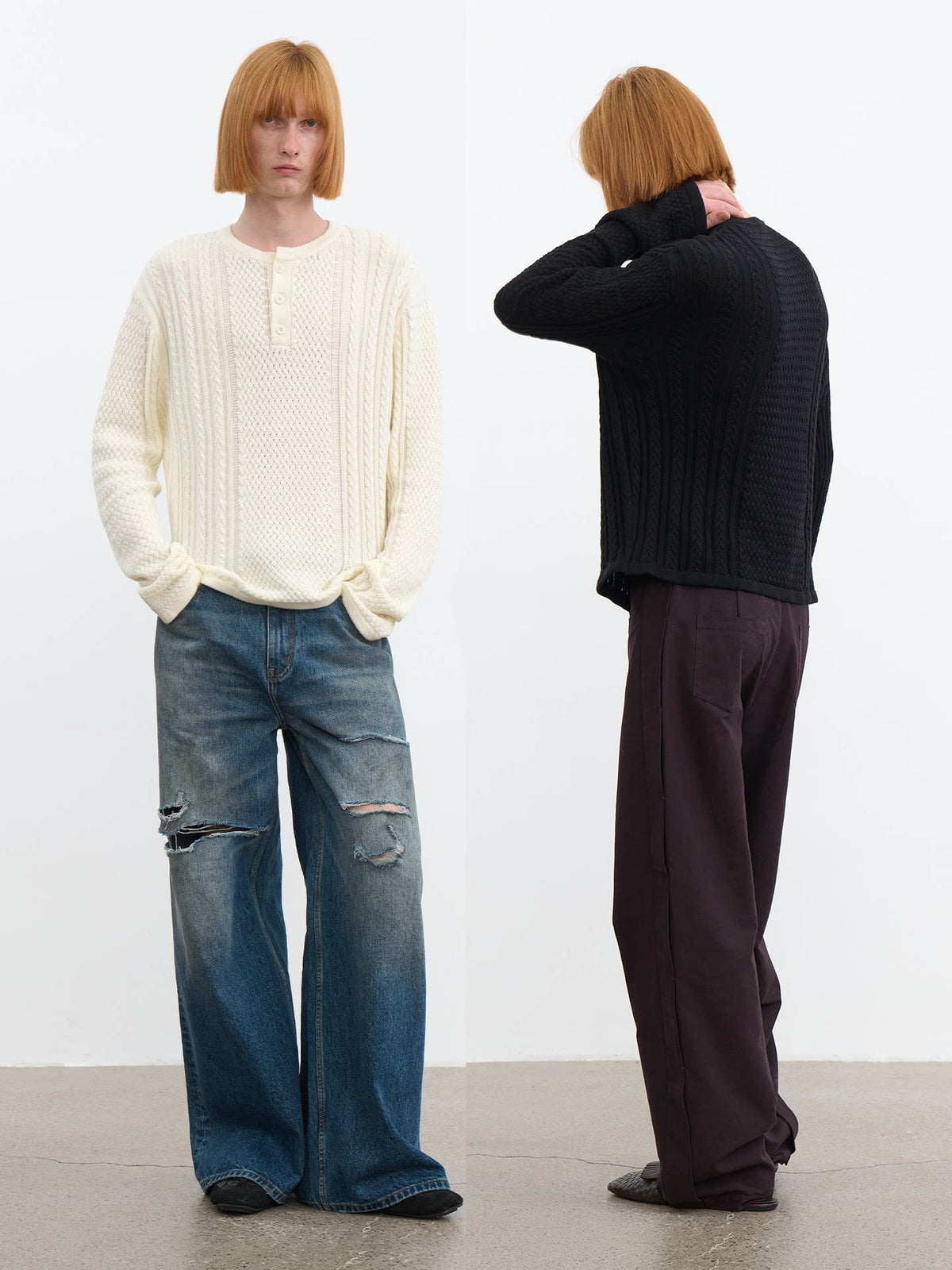 CABLE-KNIT HENLEY SWEATER