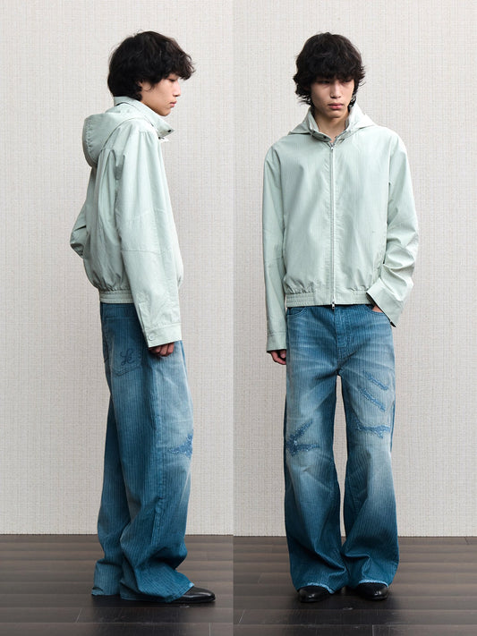 STRIPED PACKABLE-HOOD JACKET