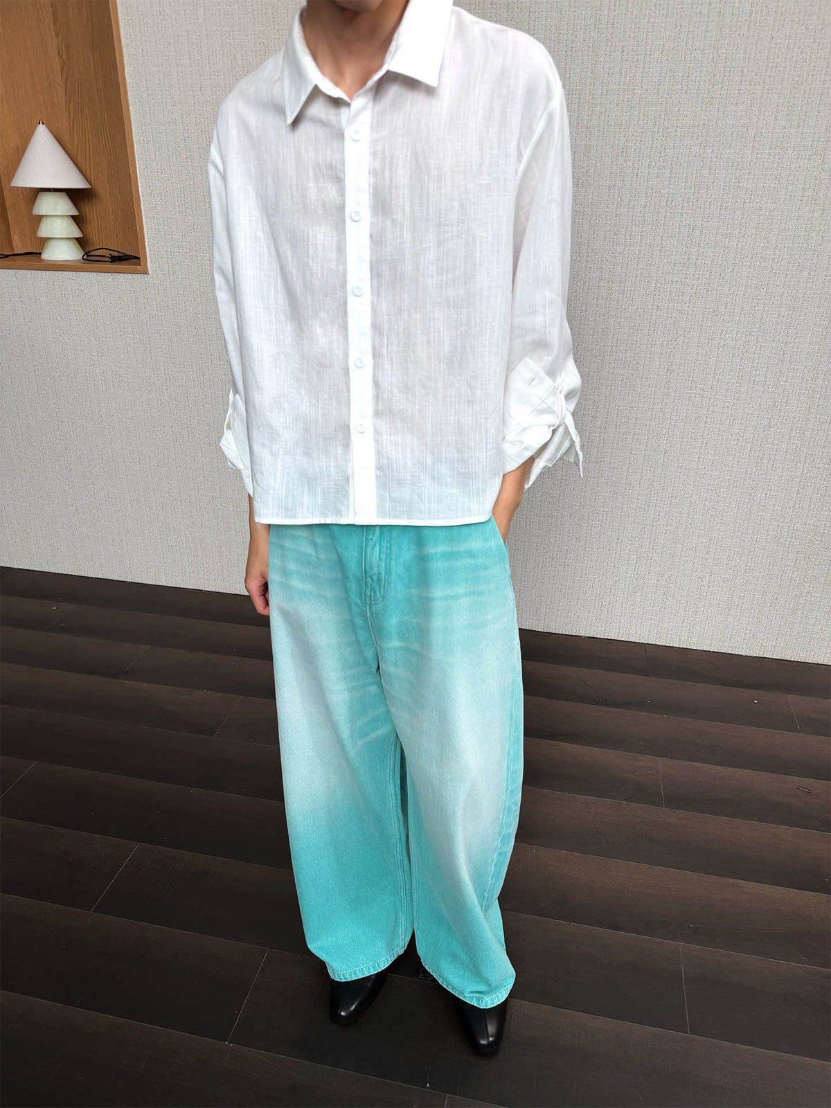 MINT WASHED WIDE-LEG JEANS