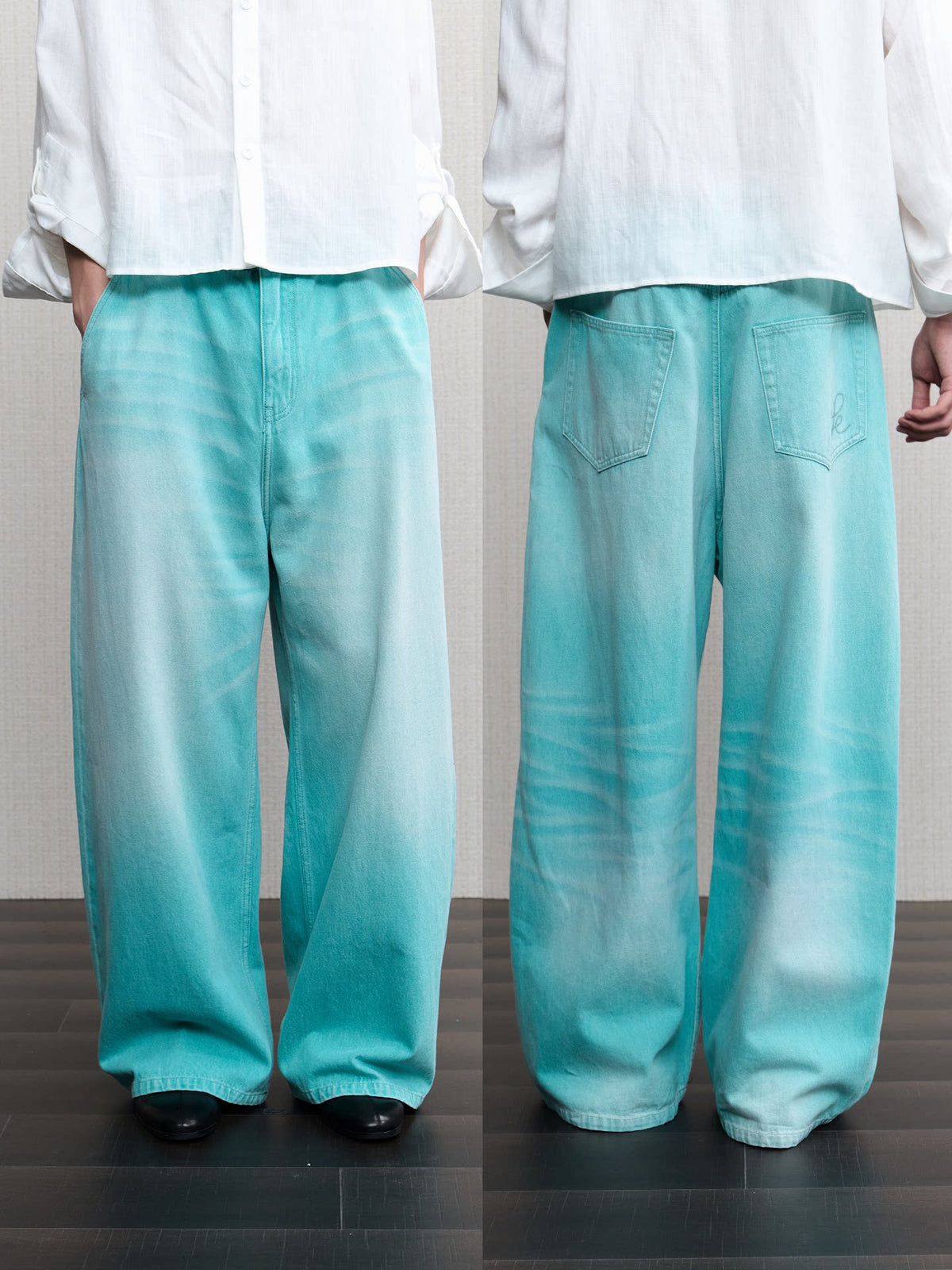 MINT WASHED WIDE-LEG JEANS