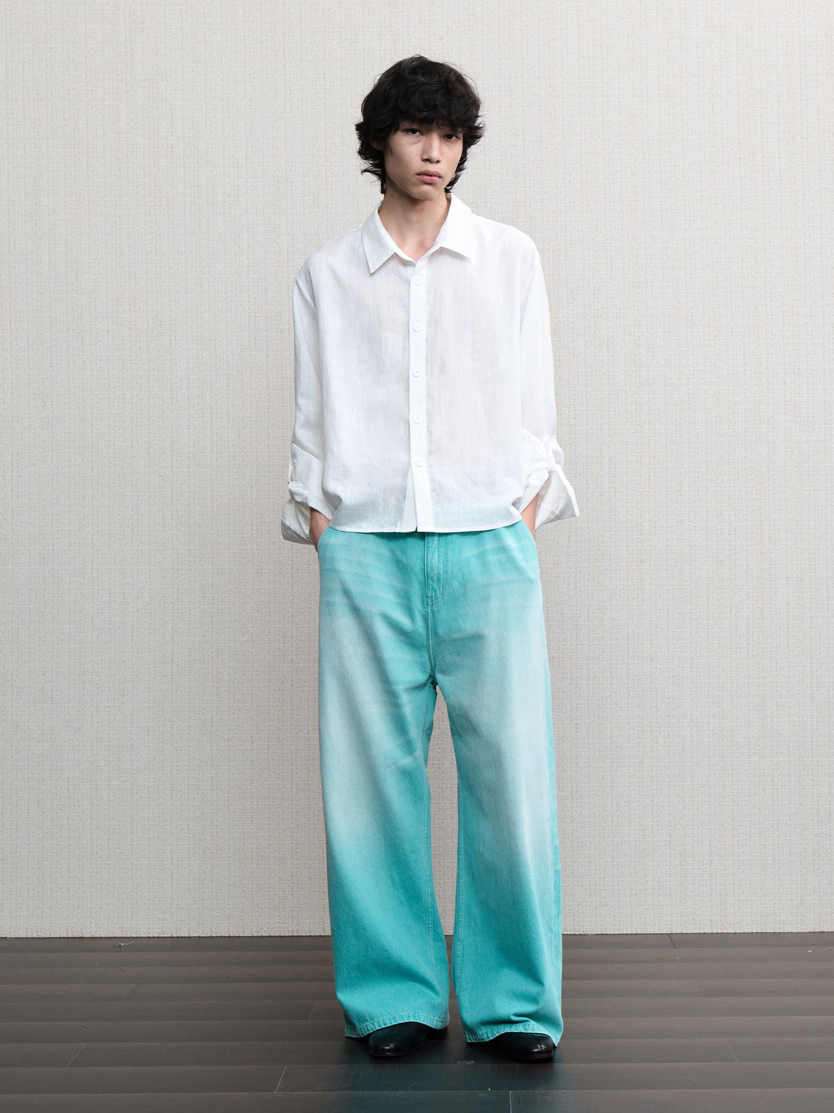 MINT WASHED WIDE-LEG JEANS