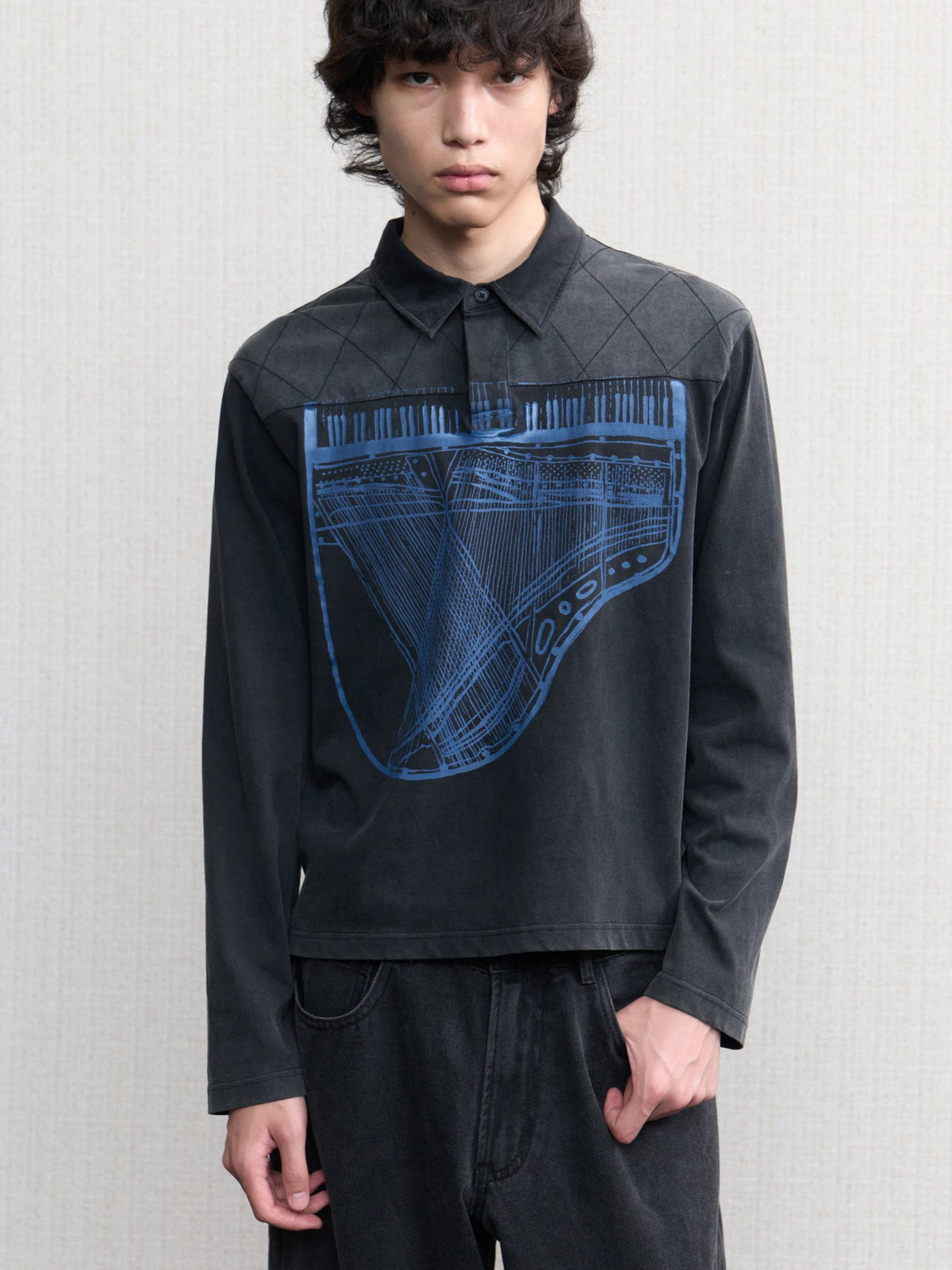 REVERSED PIANO PRINT LONG-SLEEVE TOP