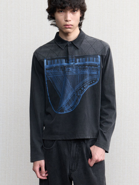 REVERSED PIANO PRINT LONG-SLEEVE TOP