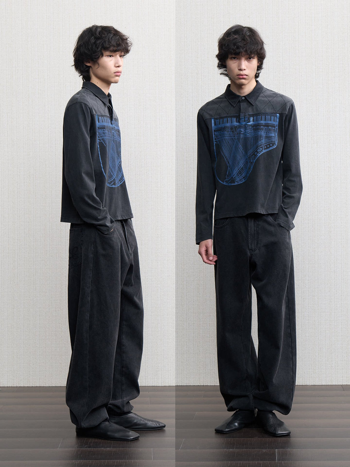 REVERSED PIANO PRINT LONG-SLEEVE TOP