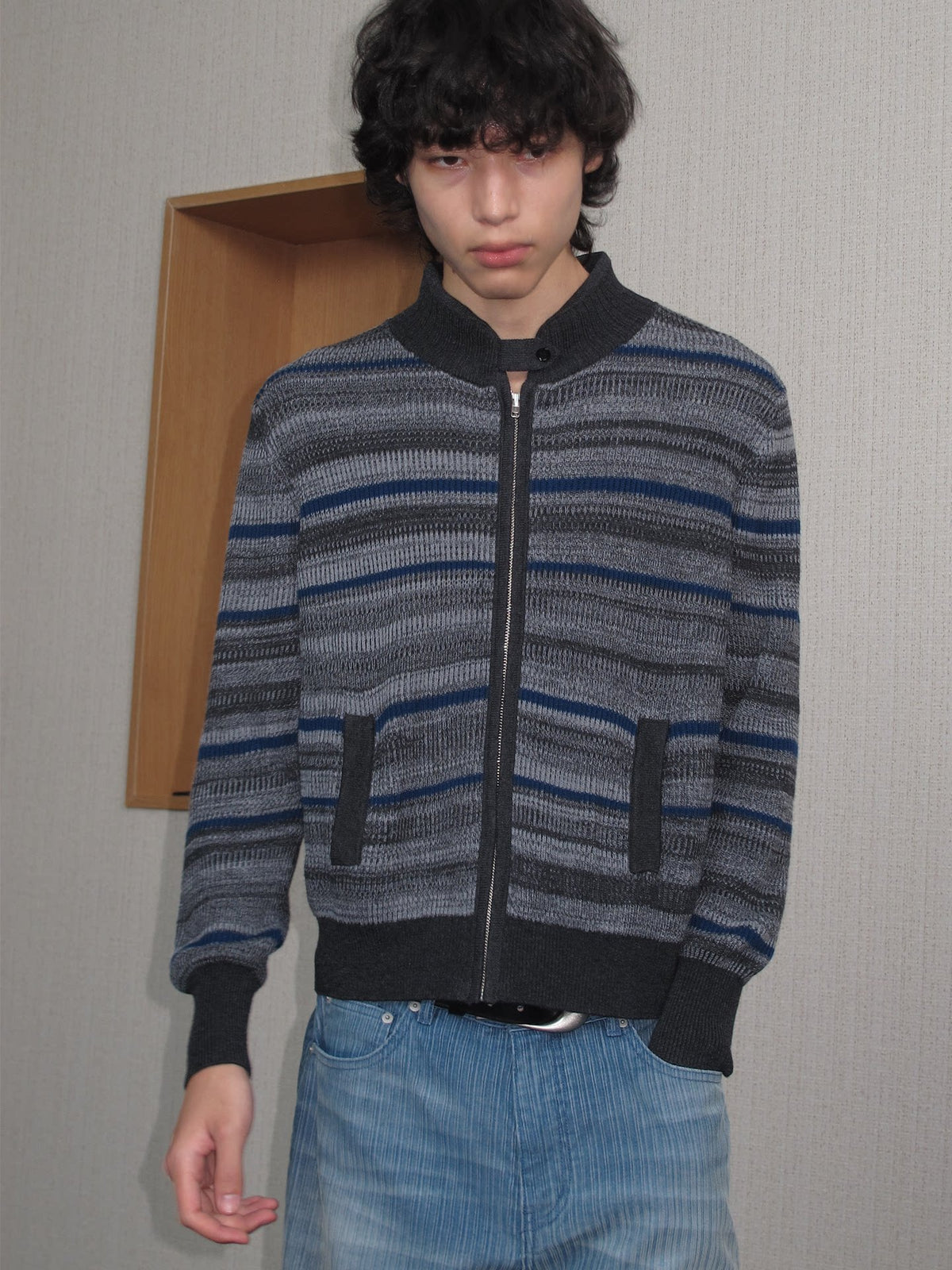 STRIPED RIBBED KNIT CARDIGAN